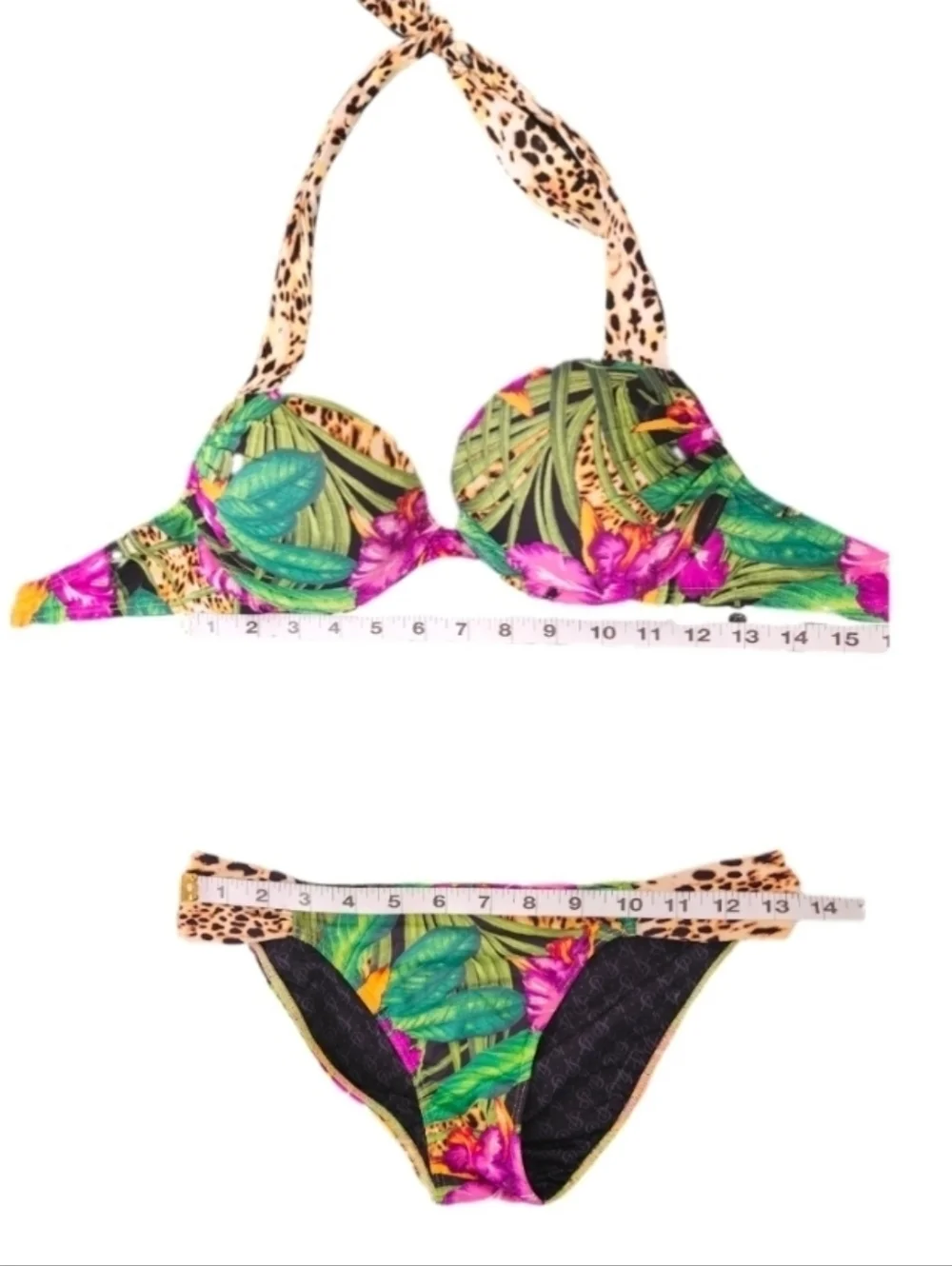 Victoria's Secret Bikini Bombshell Tropical Leaf & Leaopard Green Size 34B - Picture 10 of 15